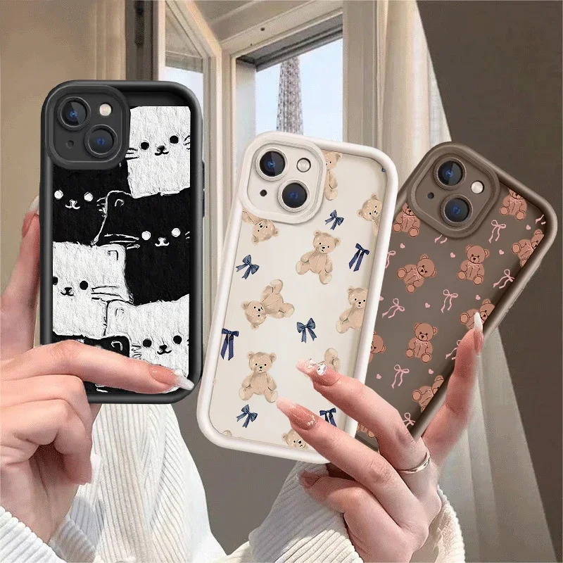 Adorable Bear Cat Case For Samsung Galaxy S26 Ultra S25 FE 5G S24 S23 S22 Ultra Plus A56 A54 A53 A17 A16 5G Silicone Phone Cover