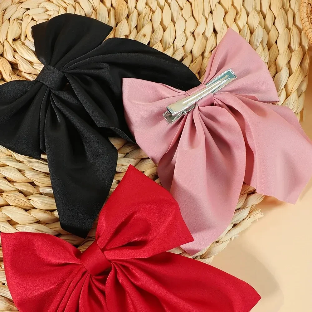 Mixed Color 5pc Ribbon Bow Girls Hair Clips Elegant Solid Color Bow Hair Accessories Hair Clips for Girls Headwear