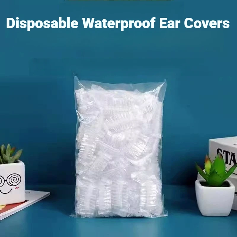 100Pcs Disposable Waterproof Ear Cover Hair Dye Earmuff Shower Bathing Baking Oil Barber Hairdressing Cleaning Accessories
