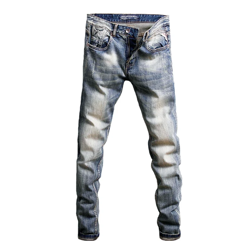 Newly Designer Fashion Men Jeans High Quality Retro Washed Elastic Slim Fit Ripped Jeans Men Trousers Vintage Denim Pants Hombre
