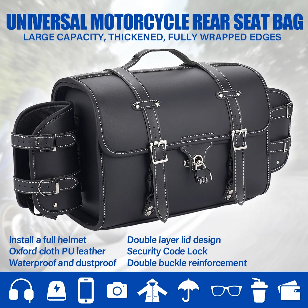 

Motorcycle Bag Universal Moto Backpack Saddle Bag PU Leather Large Tail Bag Front Fork Handlebar Saddlebag Waterproof Tool Bag