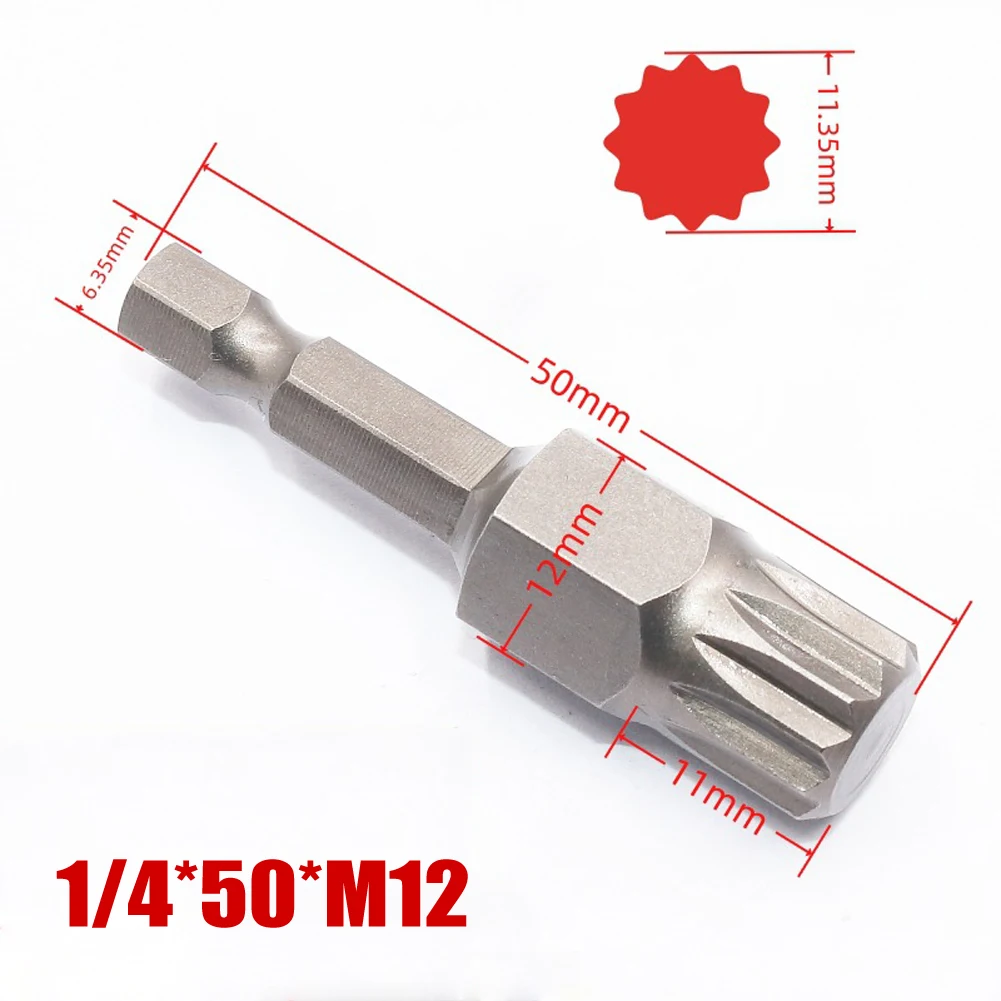 7Pcs Set 50mm 12 Point Torx Screwdriver Bit 6.35mm Hex Shank Magnetic M4-M-12 Alloy Steel Torx Screwdriver Bit