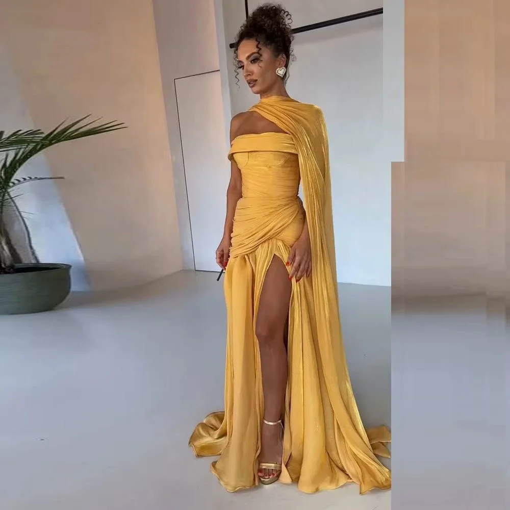 

Customized High Split Evening Dress Gorgeous Sleeveless Prom Dresses Formal Occasion Shining Ruffles Party Gown Robe Soiree