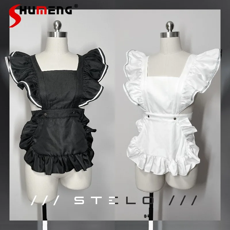 

Japanese Lolita Functional Style Small Flying Sleeves Maid Mini Apron Original Design Y2k Sweet Cute Solid Color Pinafore Dress