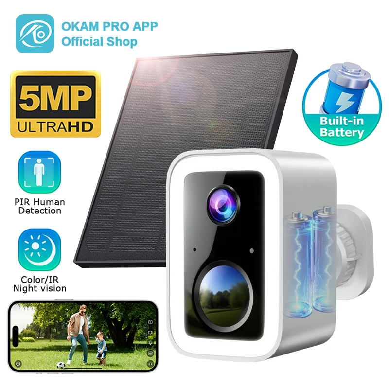 okam-pro-solar-camera-hd-5mp-5g-wifi-cctv-floodlight-pir-motion-detection-color-night-vision-two-way-intercom-5200mah-battery