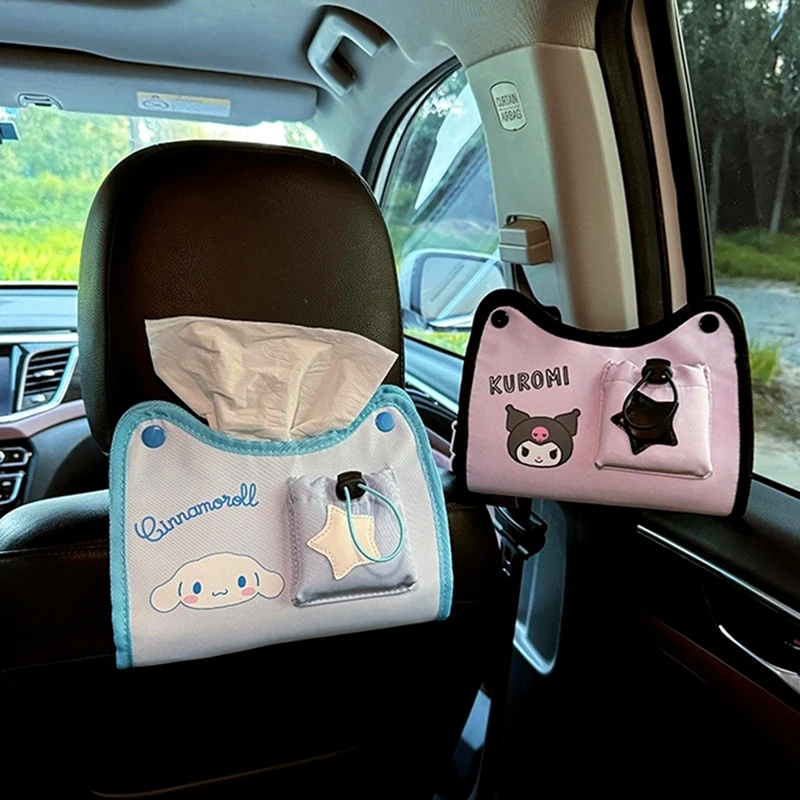 Kawaii Sanrio Hello Kitty Car Seat Back Tissue Box Cinnamoroll Kuromi Home Napkin Container Organizer Toilet Paper Holder