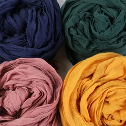 Japanese Cotton Linen Scarf Women's Scarves Pleated Plain Shawls Ribbed Hijabs Solid Color Long Headscarf Men Scarfs 180*60cm