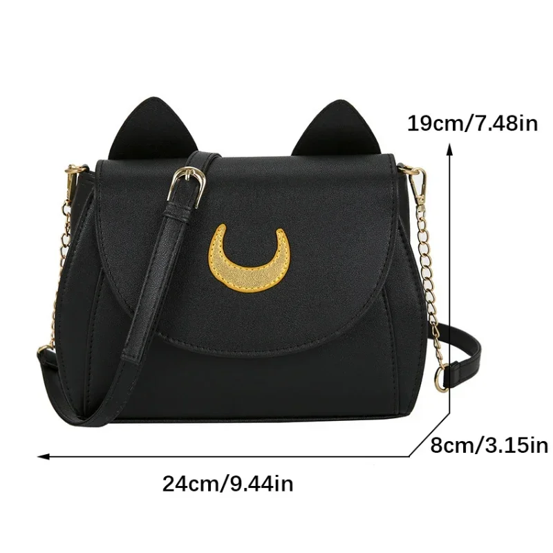 Sailor Moon-Bolso de hombro con cadena y forma de gato negro para mujer, bandolera de cuero PU, pequeño, Verano