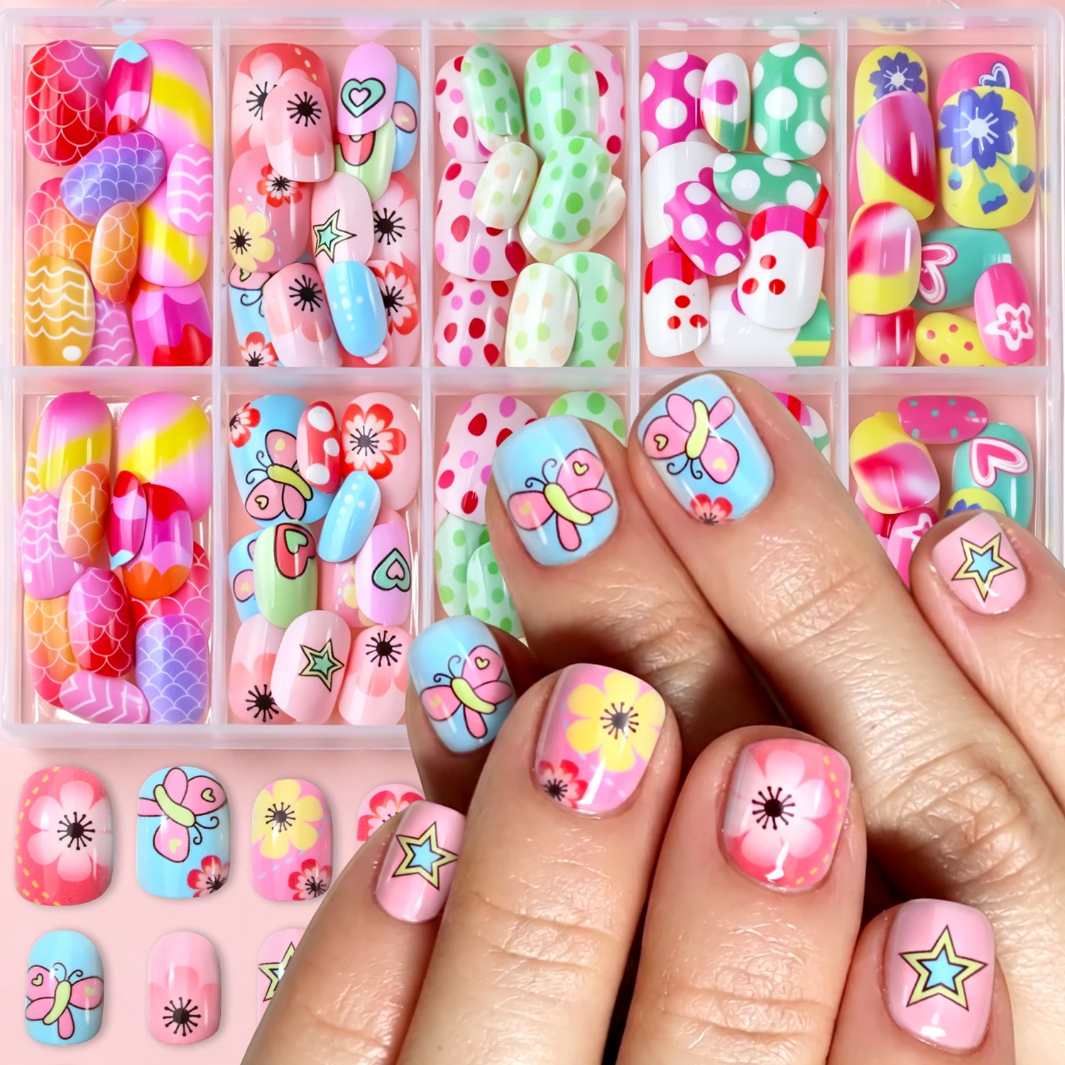 Pressed Flower Art - 120Pcs Kids Short Round Press On