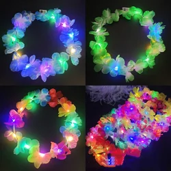 10pcs LED Hawaiian Lei Floral Headband Light Up Flower Crown Glow Wreath Headband Summer Beach Pool Wedding Party Decorations