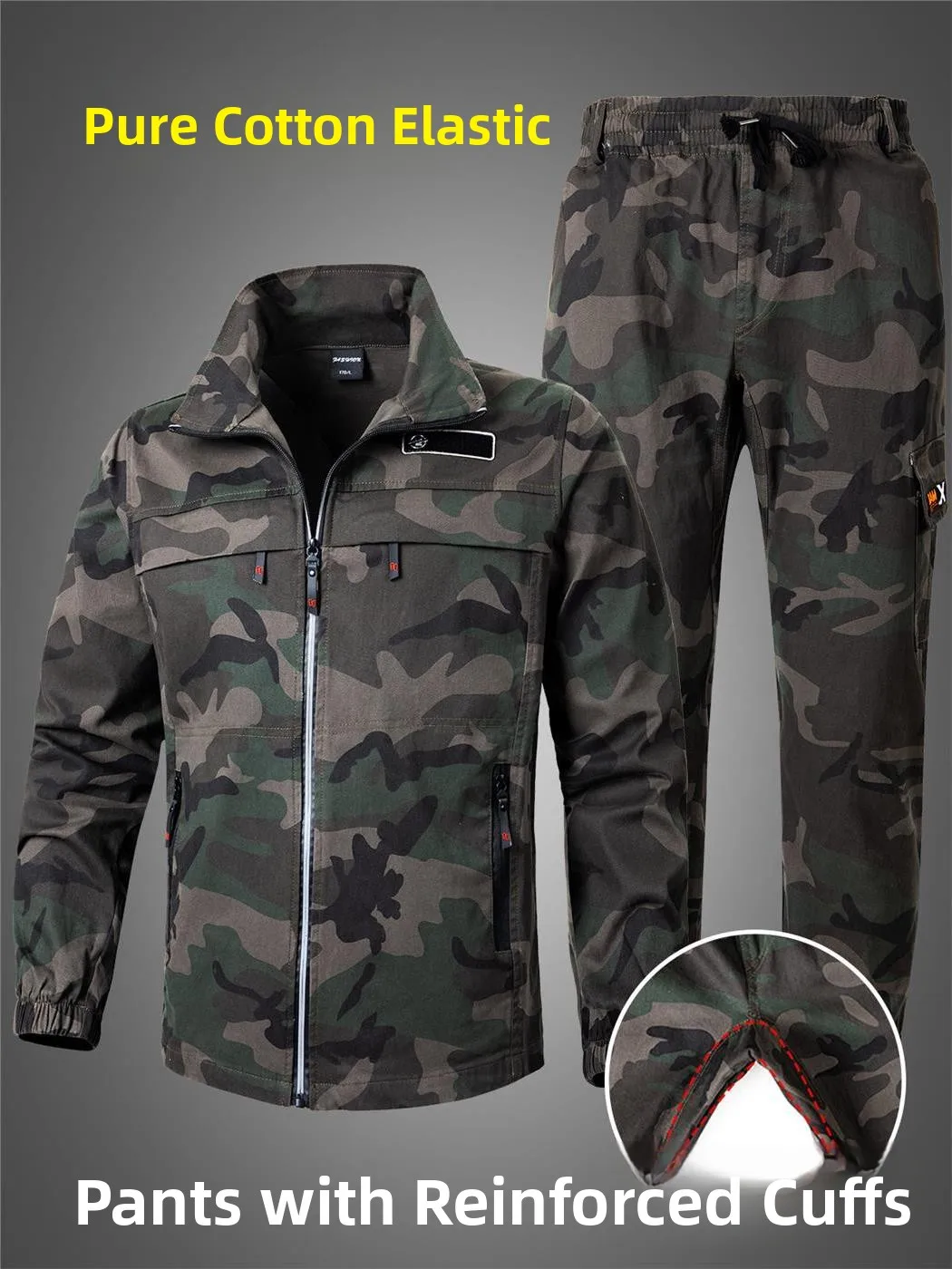 

Комплект рабочей одежды из чистого хлопка с эластаном для мужчин: весенне-осенний камуфляжный костюм для работы на открытом воздухе, повседневный, утолщенный, износостойкий, термозащитный.