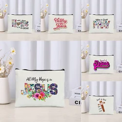 Love Jesus Pattern Zipper Makeup Bag Christianity Catholicism Cosmetic Cases Faith in Jesus Christ Travel Lipstick Pouch Gifts