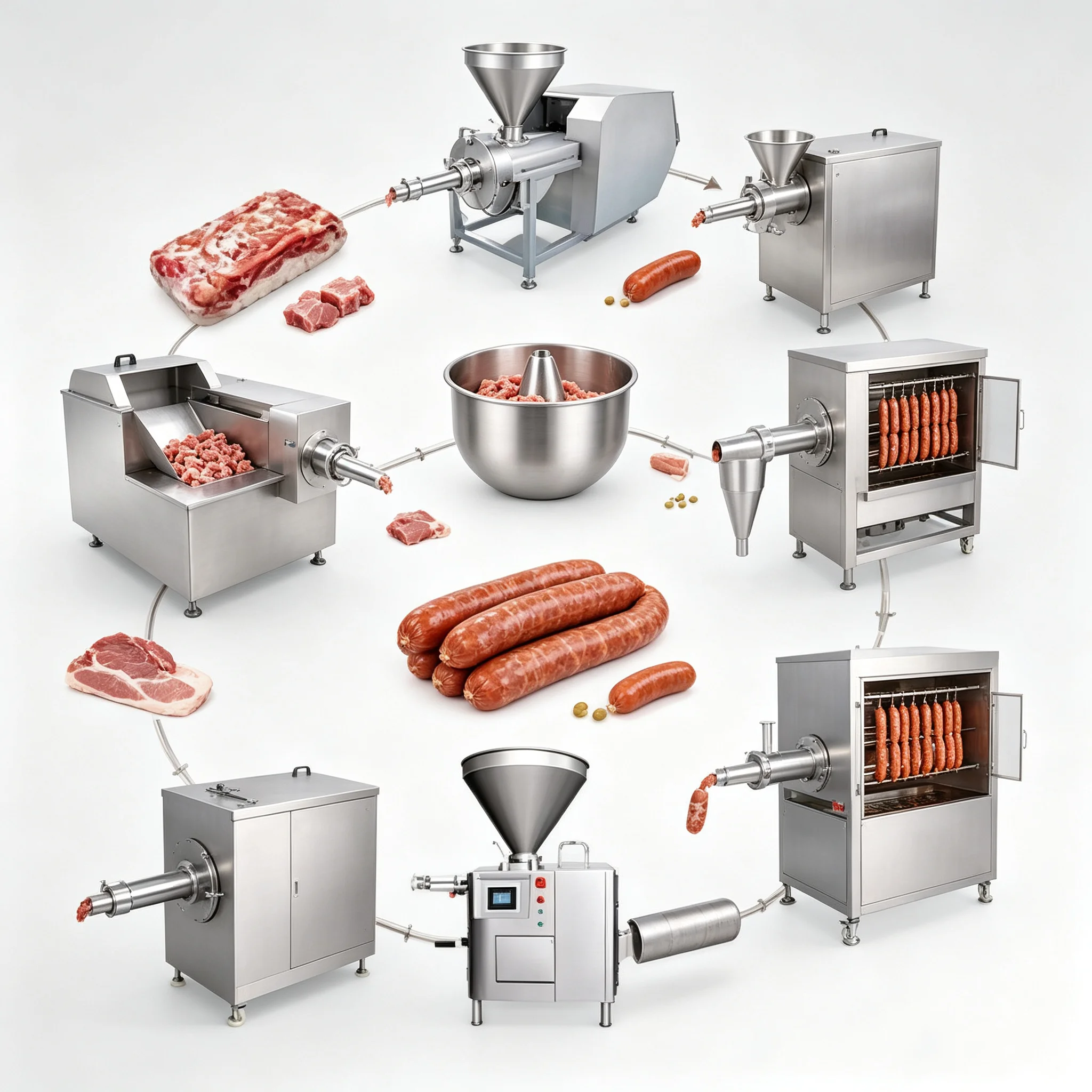Custom Layout Meat Sausage Processing Assembly For Different Floor Space Of Domestic And Overseas Food Plant