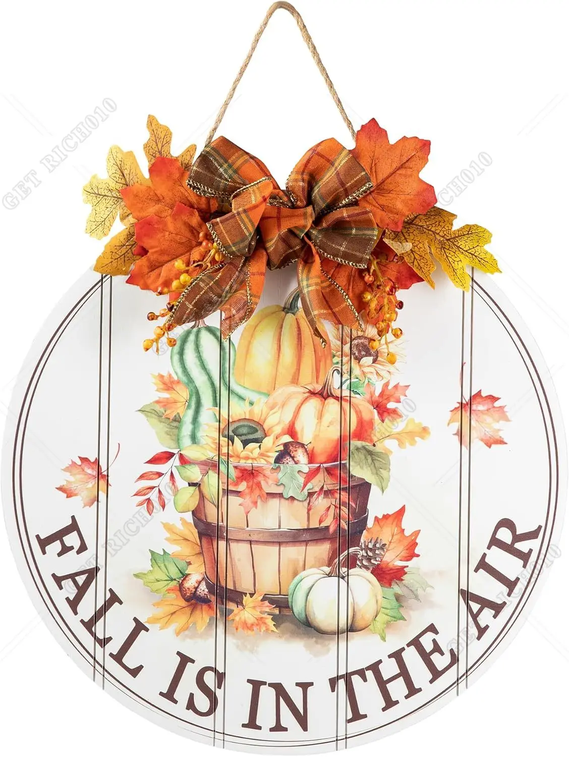 Wooden Fall Welcome Sign Wreaths for Front Door Decor 12in Fall Is in The Air