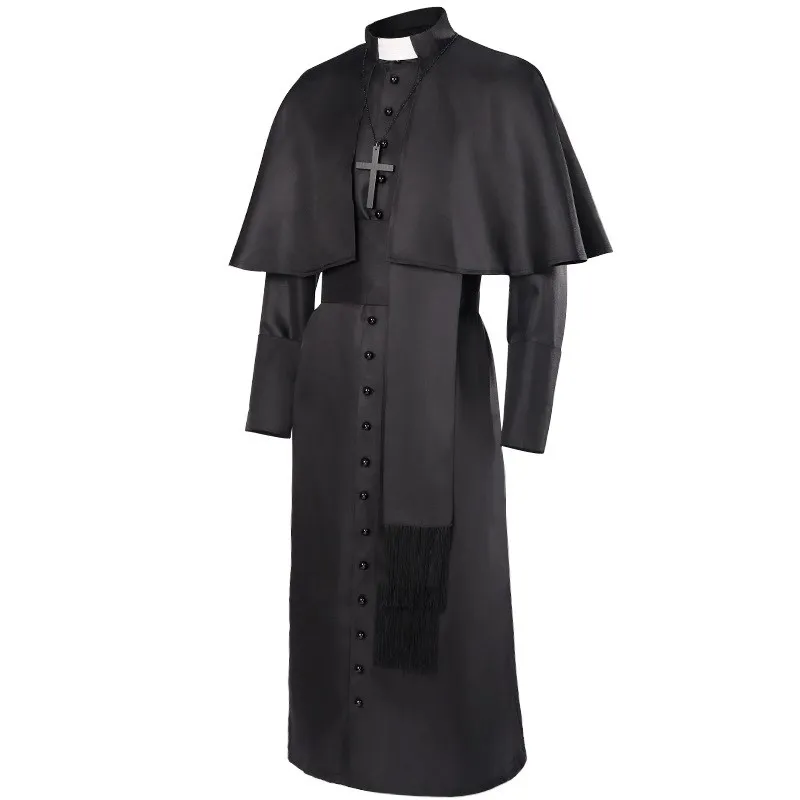 

Medieval Priest Costume Pure Color Christmas Monastic Robe Cowl Neck Long Gown Priest Attire Halloween Stage Performance Clot...