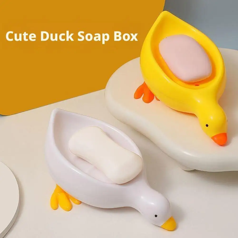 1/2Pcs White Duck-Shaped Soap Holder, Made of Plastic, Suitable for Kitchen and Bathroom Countertops, Non-Slip Draining Soap Box