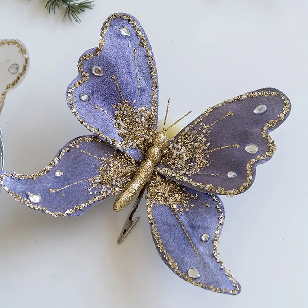 Multicolor Christmas Tree Decoration 25*21cm Gold Powder Fabric Glitter Butterfly Festival Accessories Christmas Butterfly