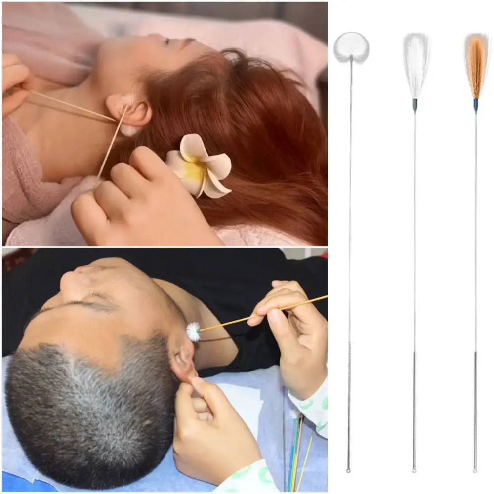 

6/8/10PCS Bamboo Handle Goose Feather Earpick Stainless Steel Spoon Cleaner Wax Remover Curette Stick Design Ear Massage Set