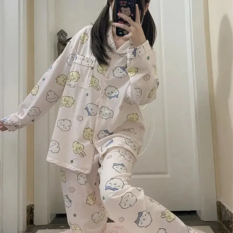 Kawaii Miniso Chiikawa pigiama Hachiware Usagi ragazza carina estate a maniche lunghe aria condizionata casa Set ragazza regalo di compleanno