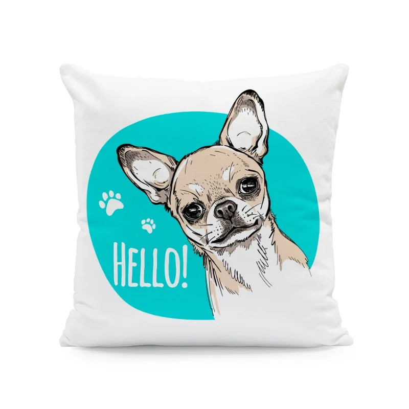 Cushion Cover Chihuahua Dog Footprint Pillowcase Bedroom Living Room Sofa Children Pillowcase