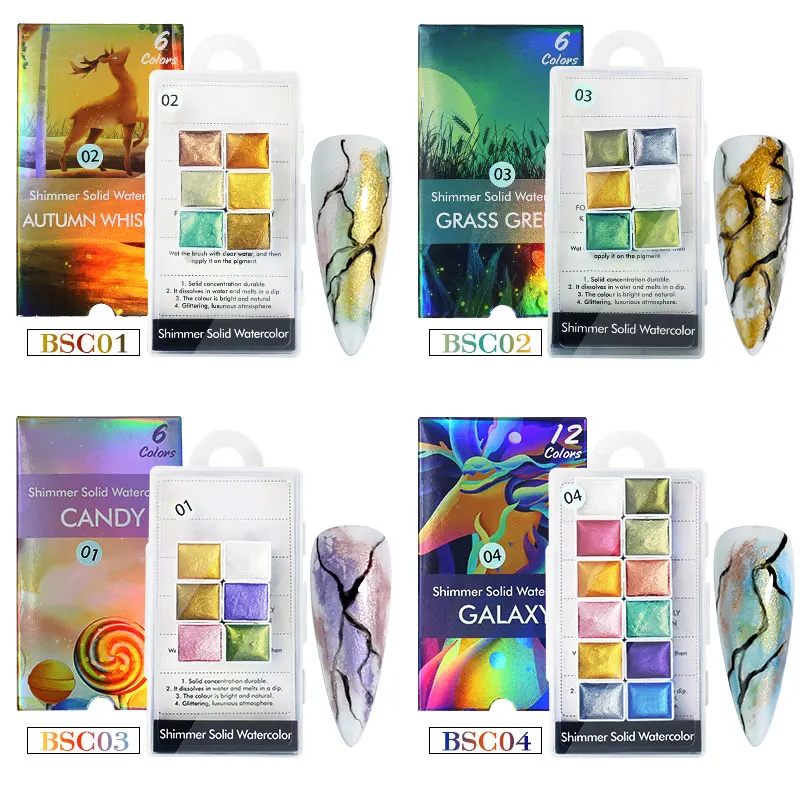 

Arte Clavo Watercolor Shimmer Pearl Nail Art Solid Pigment Metal Glitter Effect Paint Nail Chrome Pigment Set DIY Manicure Decor