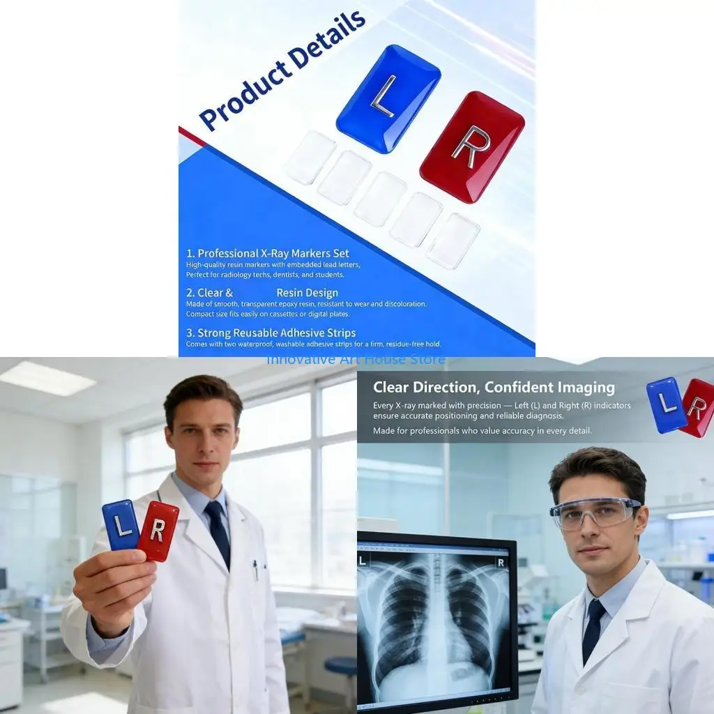 E1PC 2 Piece X Ray Marker Set For Radiographers And Dentists Small Rectangular Resin Radiologist Badges with Adhsive Tape