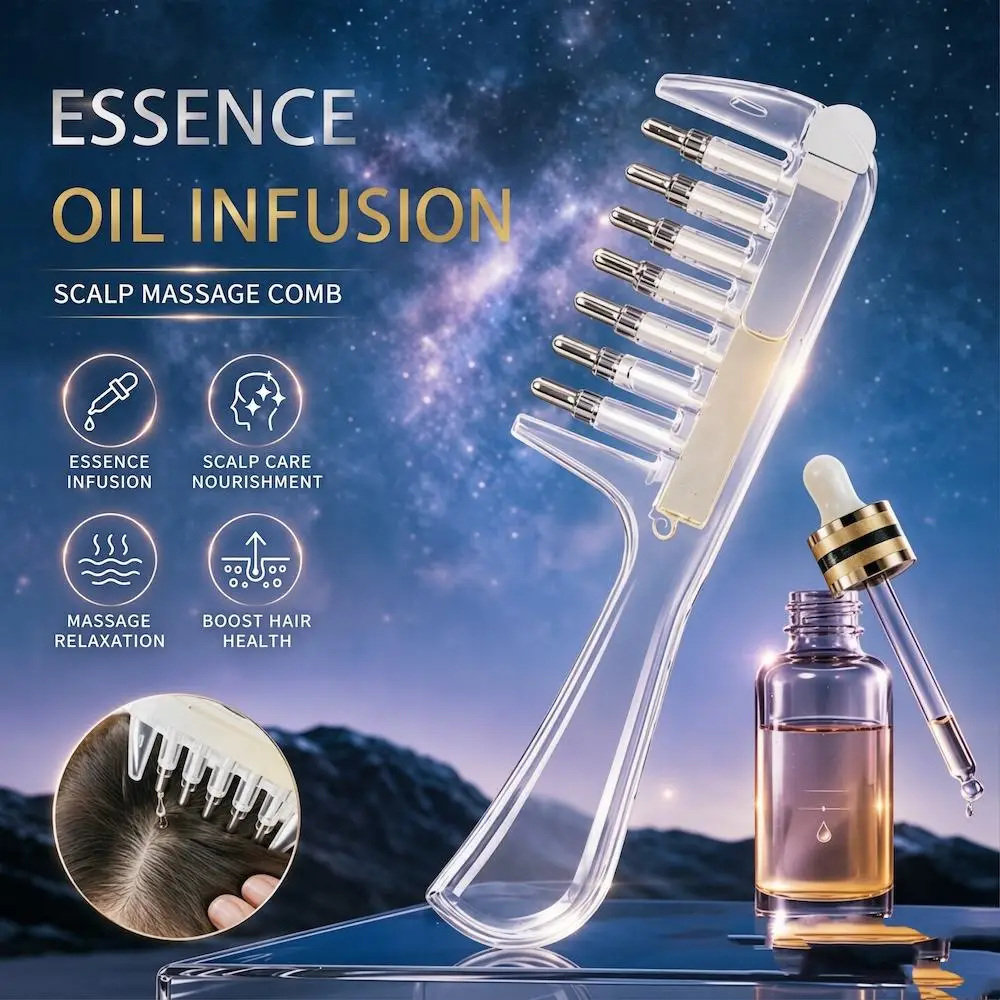 Essential Oil Applicator Massage Comb Transparent Hair Root Comb Liquid Guide Applicator Hair Care Tool Scalp Massage Comb