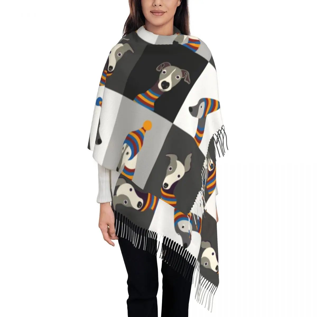 Grappige Cartoon Greyhound Whippet Hond Kwastje Sjaal Vrouwen Zachte Sighthound Hound Shawl Wrap Vrouwelijke Winter Sjaals