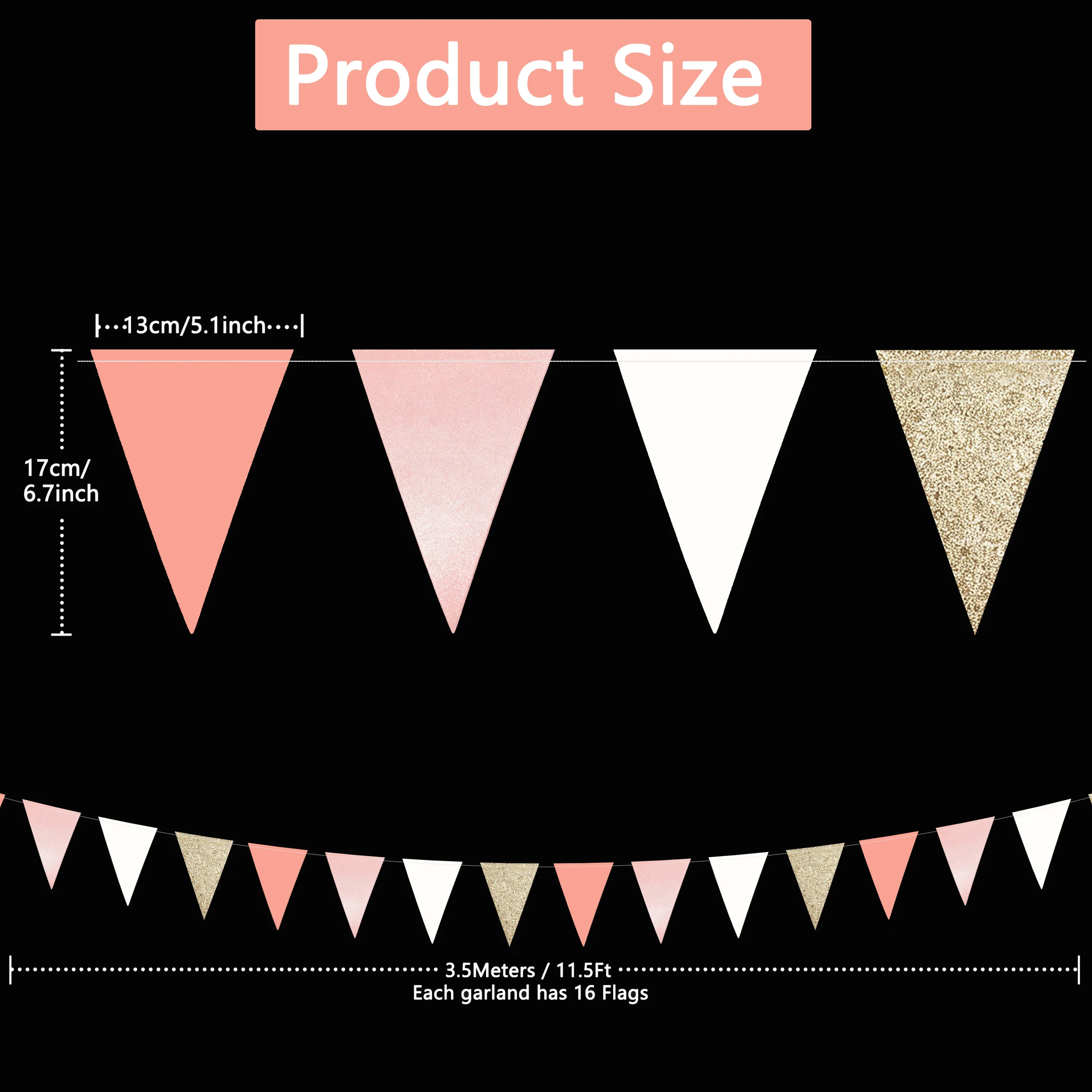 10ft Vintage Wimpelbanner Roségold Rosa Partydekorationen Papier Dreiecksflaggen Wimpelkette für Boho Babyparty Mädchenzimmer Kinderzimmer – Detail 2