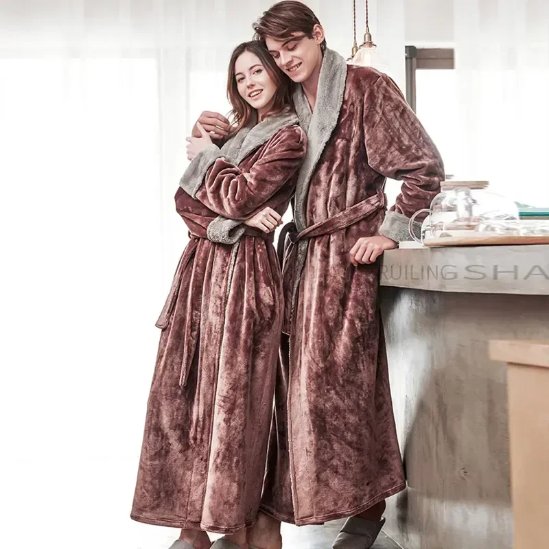 Thick Bath Coral Sleepwear Robe Fleece Flannel Warm Winter Men Dressing Plus Cozy Bathrobe Extra Long Spa Lovers Size Women Gown