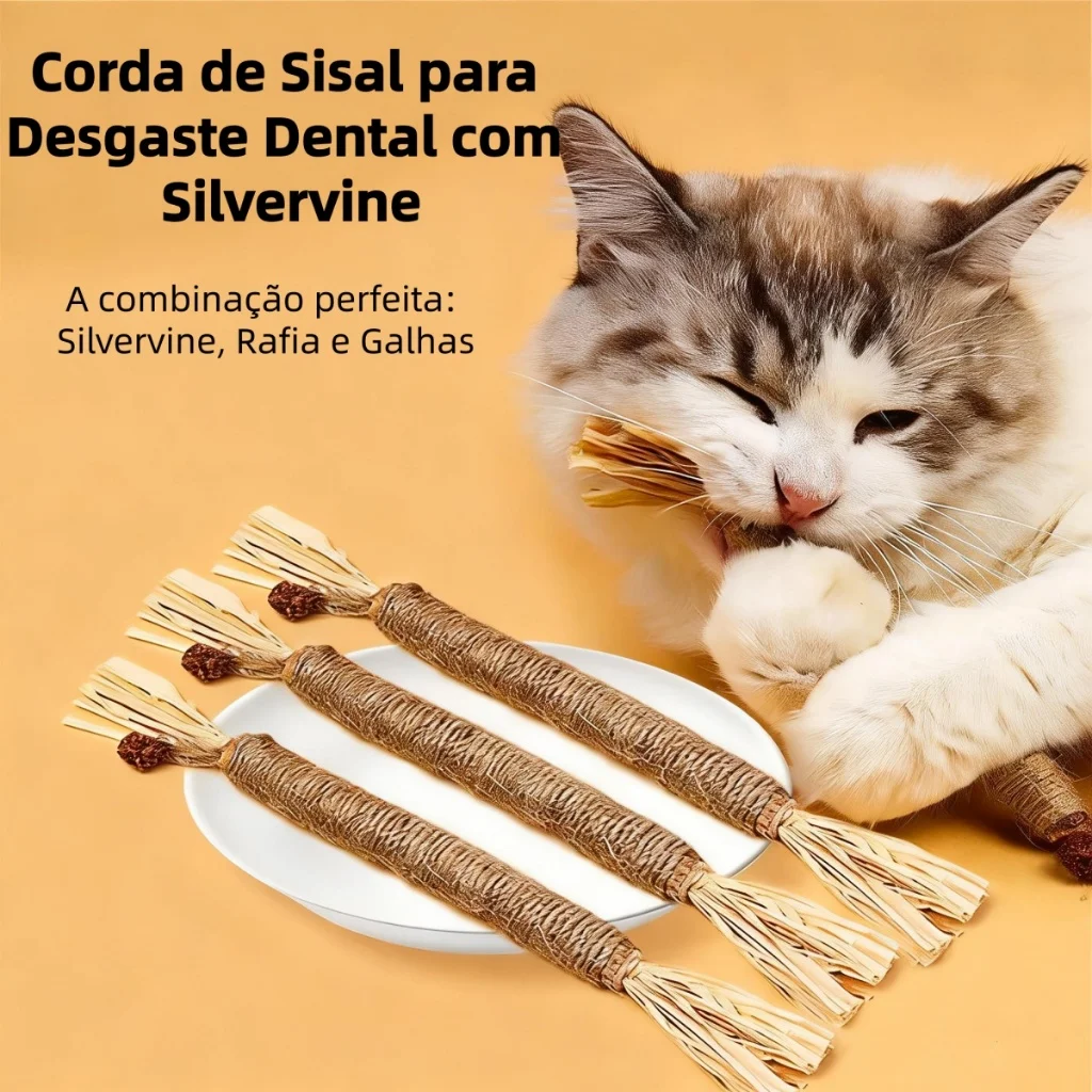 Brinquedo de Madeira para Gatos com Bastão de Dentição e Mastigador Natural para Cuidados Dentários