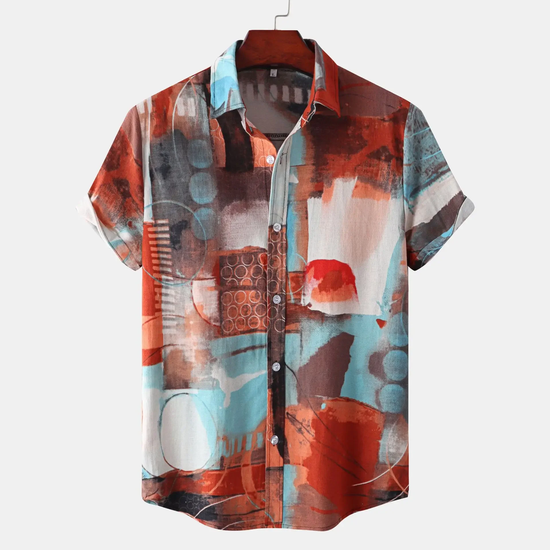 

Men's Shirt Ethnic Multicolor Splintered Flower Short Sleeve Casual Shirts Hawaii Outdoor Beach Comfortable Oversized Blouses