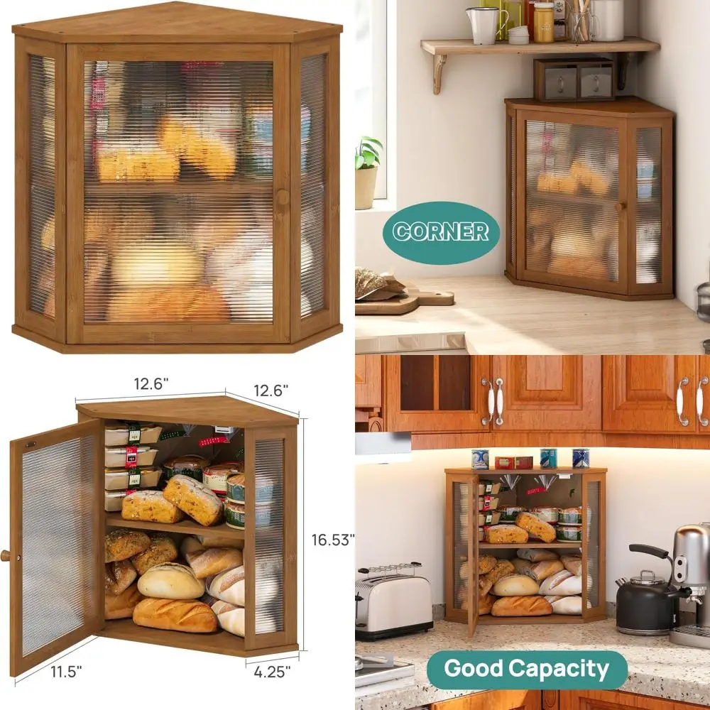 

Large Bamboo Bread Storage Bin with Wavy Acrylic Door, Extra Large Brown