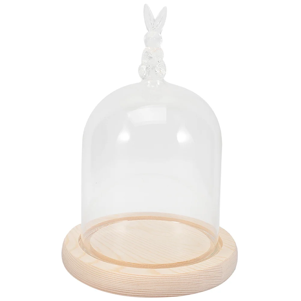 1Set Rabbit Dome Display Tray Practical Clear Cake Plate with Wood Base Household Display Organizer