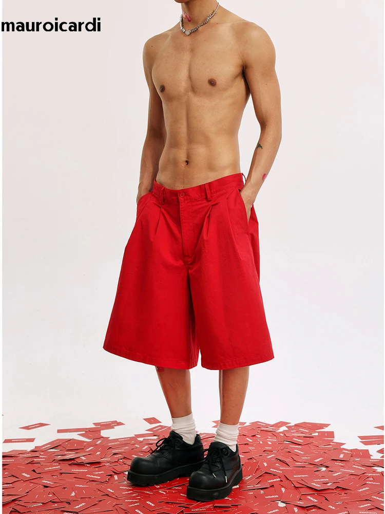 Mauroicardi Spring Summer Loose Casual Red Baggy Shorts for Men Mens Short Black Wide Leg Pants Clothes 2024 Cool Y2K Streetwear