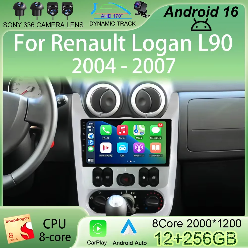 Radio para Auto Android 16 con Carplay, Wifi+4G, DSP para Renault Logan L90 2004 2005 2006 2007, GPS, Navegación, Reproductor Multimedia de Video