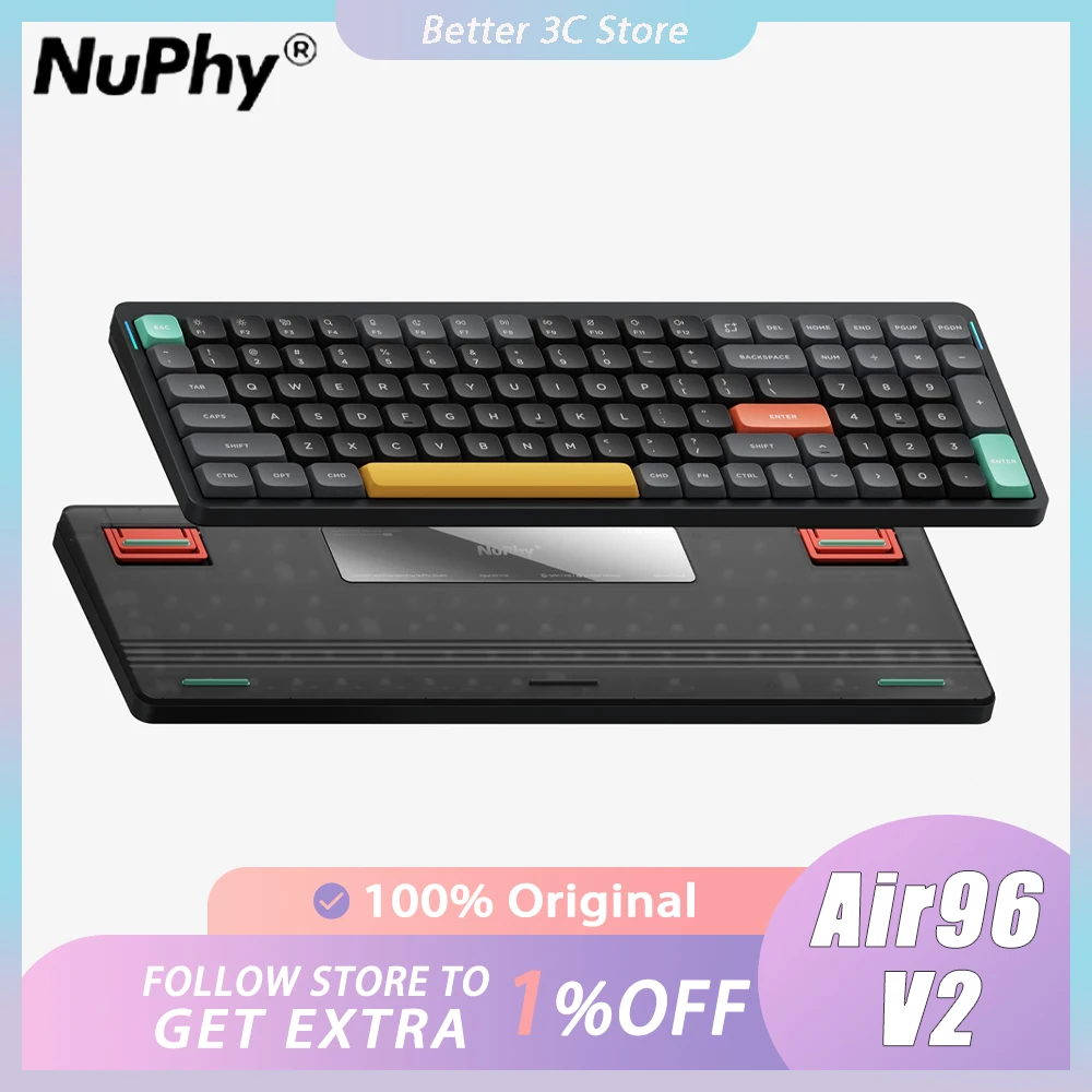 Nuphy Air96 V2 Mechanical Keyboard Three Mode RGB Backlit Hotswap Wireless Gaming Keyboard Ergonomics PC Gamer Accessory Ofiice