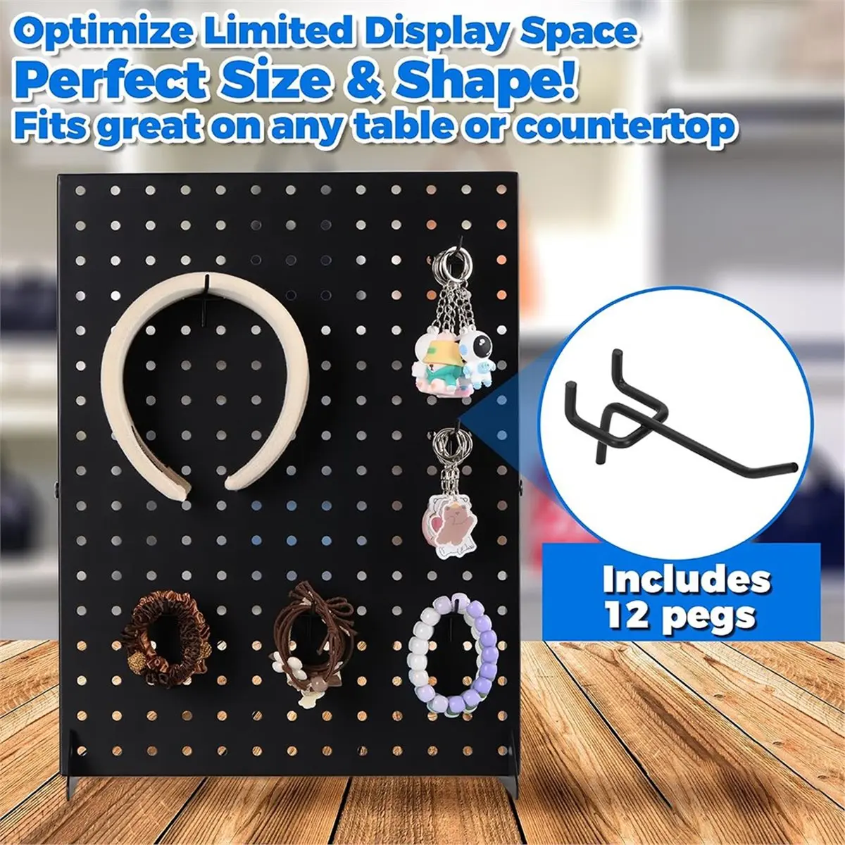 Pegboard Display Stand Metal Product Merchandise Display Rack with 12 Peg Hooks for Craft Shows, Retail Shops & Events