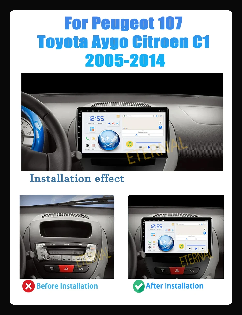For Peugeot 107 Toyota Aygo Citroen C1 2005-2014 Android 16  Wireless CarPlay  Radio Auto Multimedia Player Navigation GPS 2din