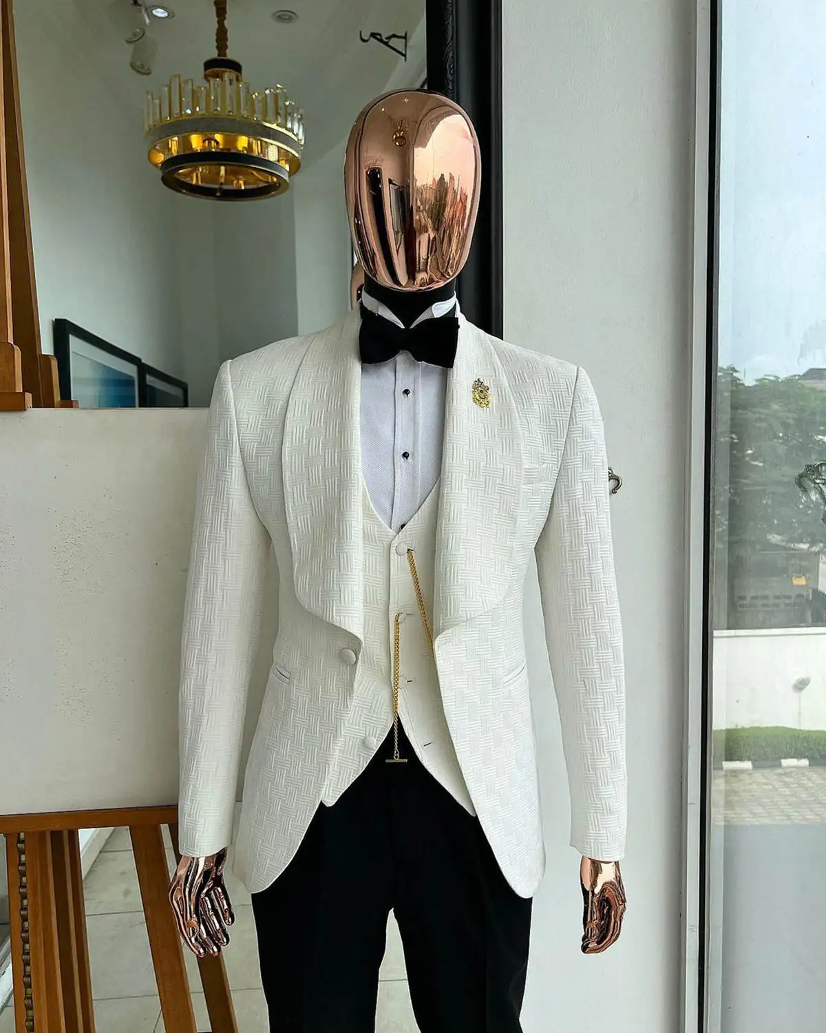 Modern Men's Suits Jacquard 3-Piece Blazer Vest Shawl Lapel Single Breasted Customized Wedding Tuxedos Trajes Para Hombre