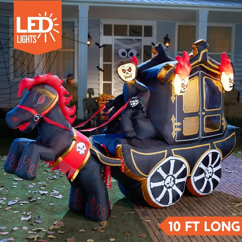 Halloween Inflatable Carriage with Build-in LEDs Halloween Blow Up for Yard, Party Decoration Halloween Decor Outside