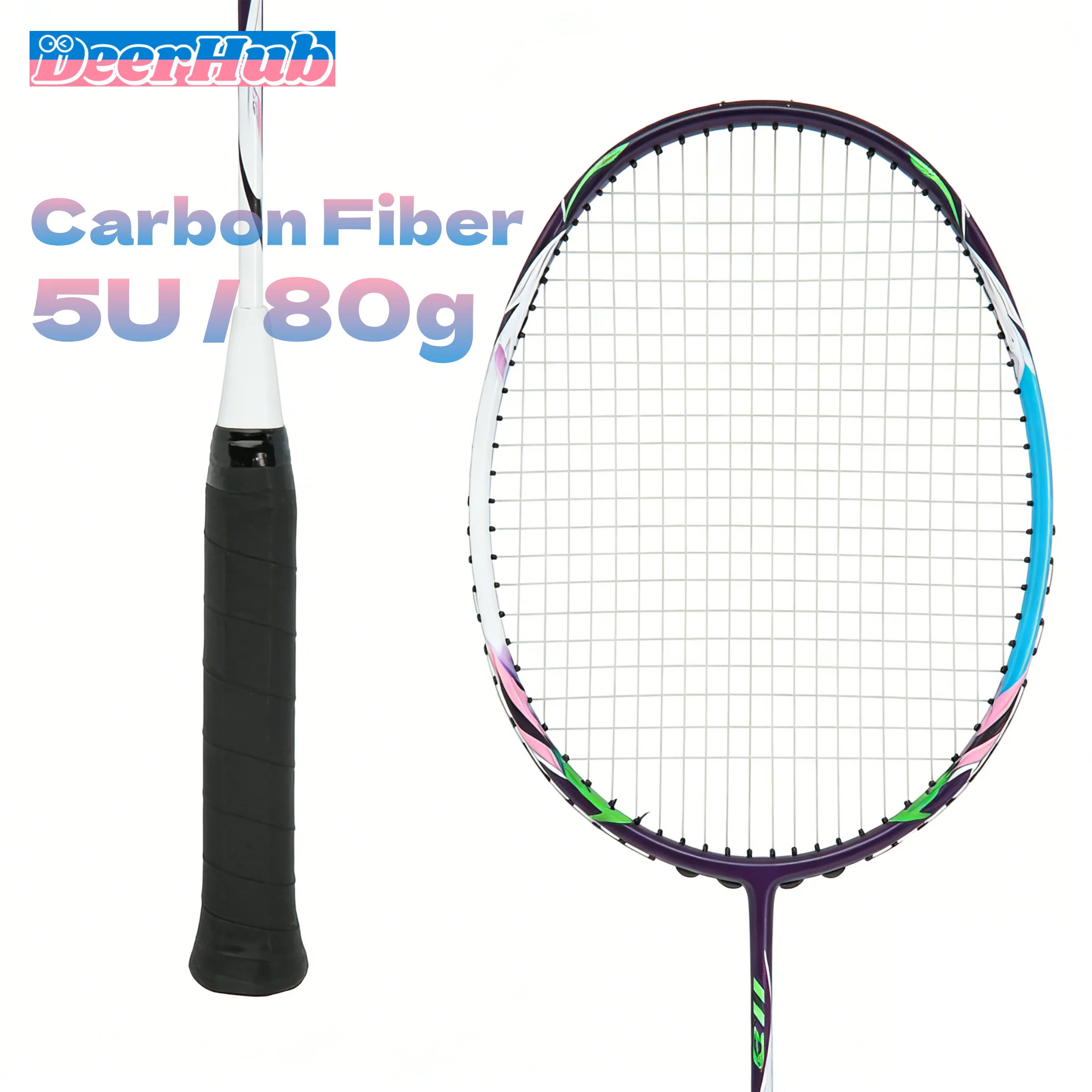 Badminton Racket Carbon Fiber 5U 80g Professional Offensive G5 Handle for Tournament Level Play by DeerHub