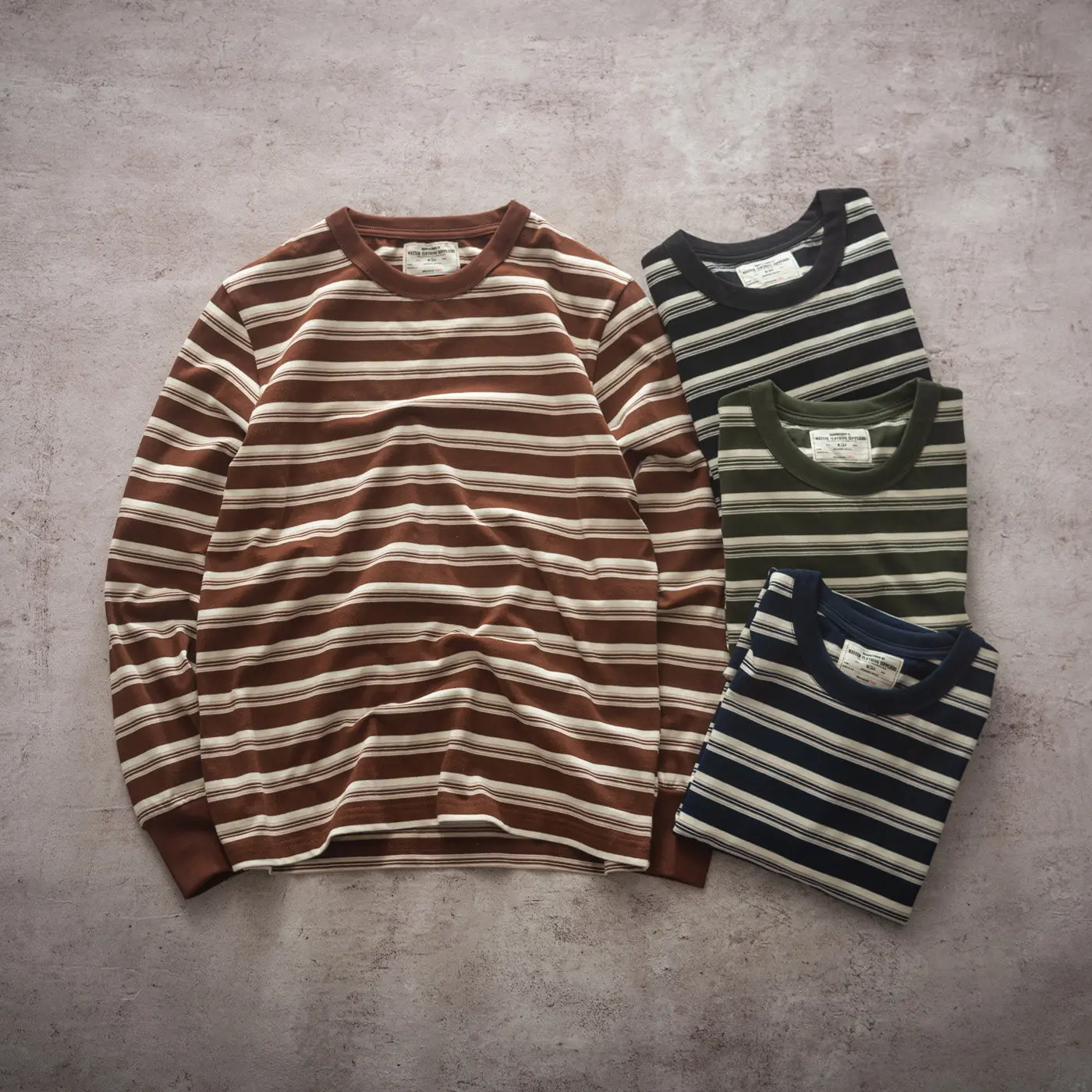 Autumn New American Retro Heavyweight Long-sleeved O-neck Striped T-shirt Men's Fashion Simple 100% Cotton Casual Sport Tops