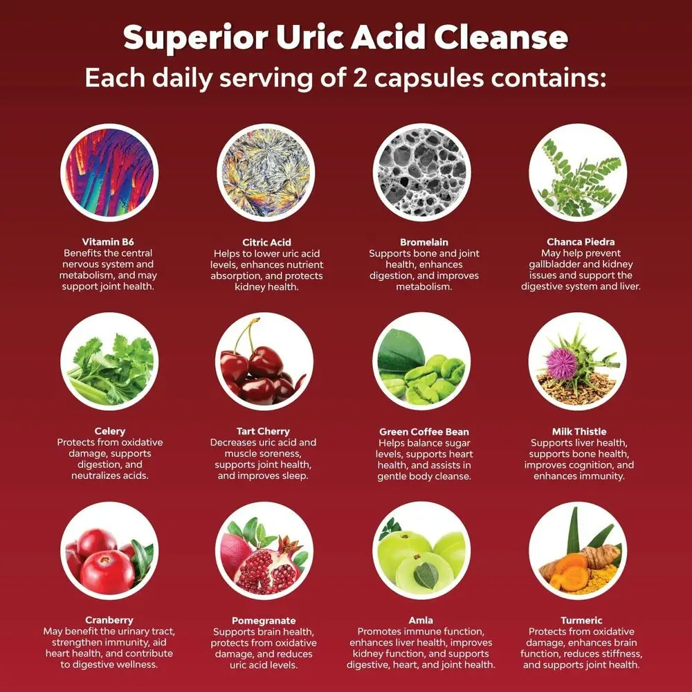 Herbal Uric Acid Cleanse & Detox – Daily Kidney Cleanse & Uric Acid for Adults – Joint Support Supplement & Detox Cleanse