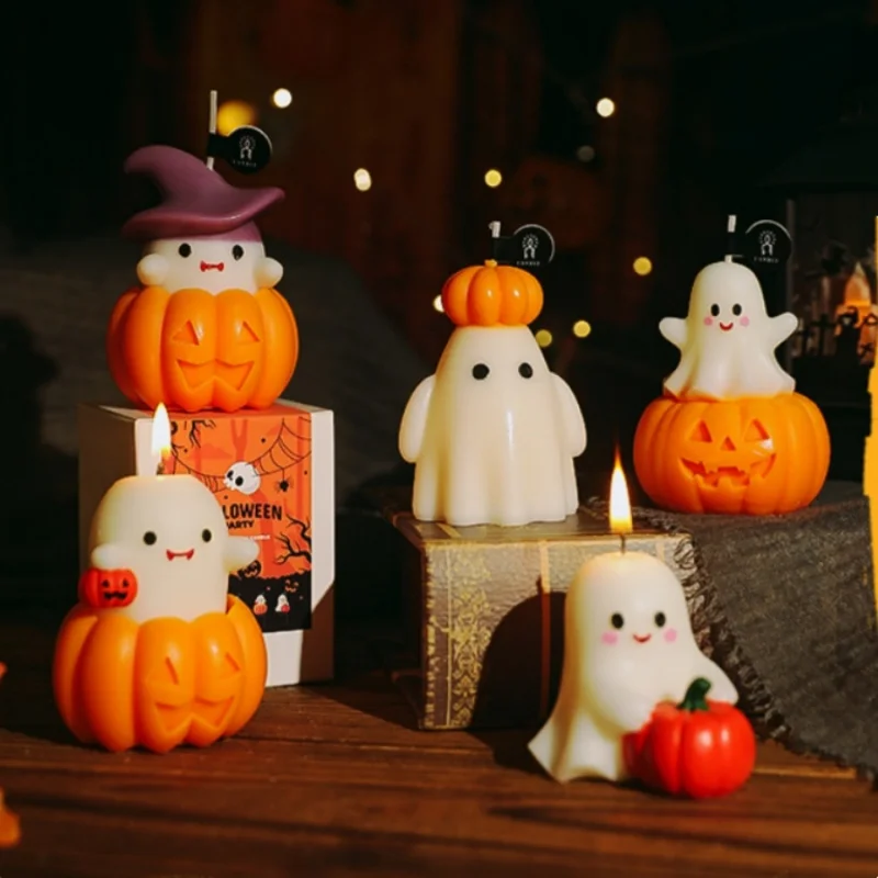 1 Stück Halloween Duftkerzen Niedliche Geister-Kürbis-Hexenhut Rauchfreie Aromatherapie-Kerze für Heim-Dekoration Party-Geschenk