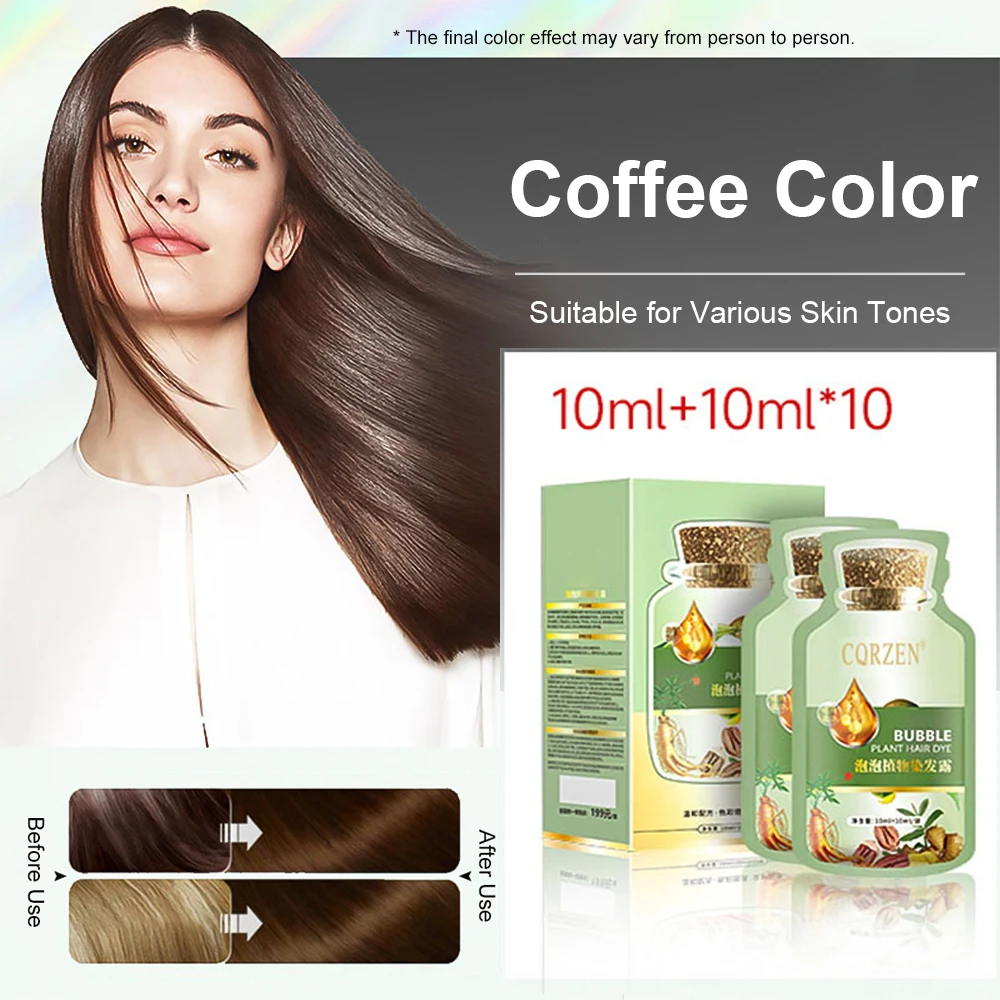 Natural Plant Bubble Hair Dye Shampoo Long-lasting Foam Dark Brown Coffee Hair Coloring Shampoo Cover Canas Hair Dyes 10pcs*20ml