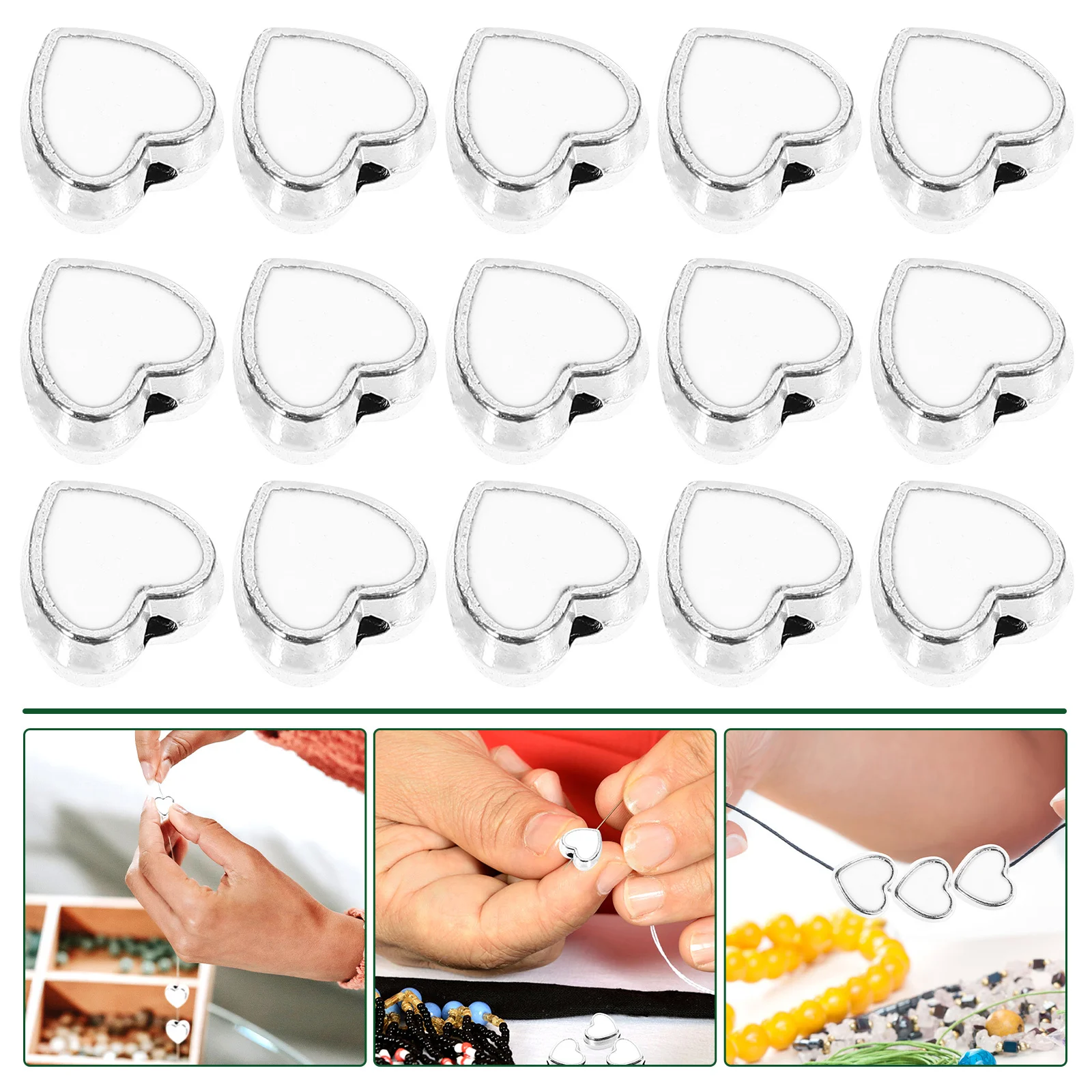 100Pcs Heart Spacer Beads Alloy DIY Loose Beads for Necklace Bracelet Jewelry Making Kit Beading Accessories Craft Supplies