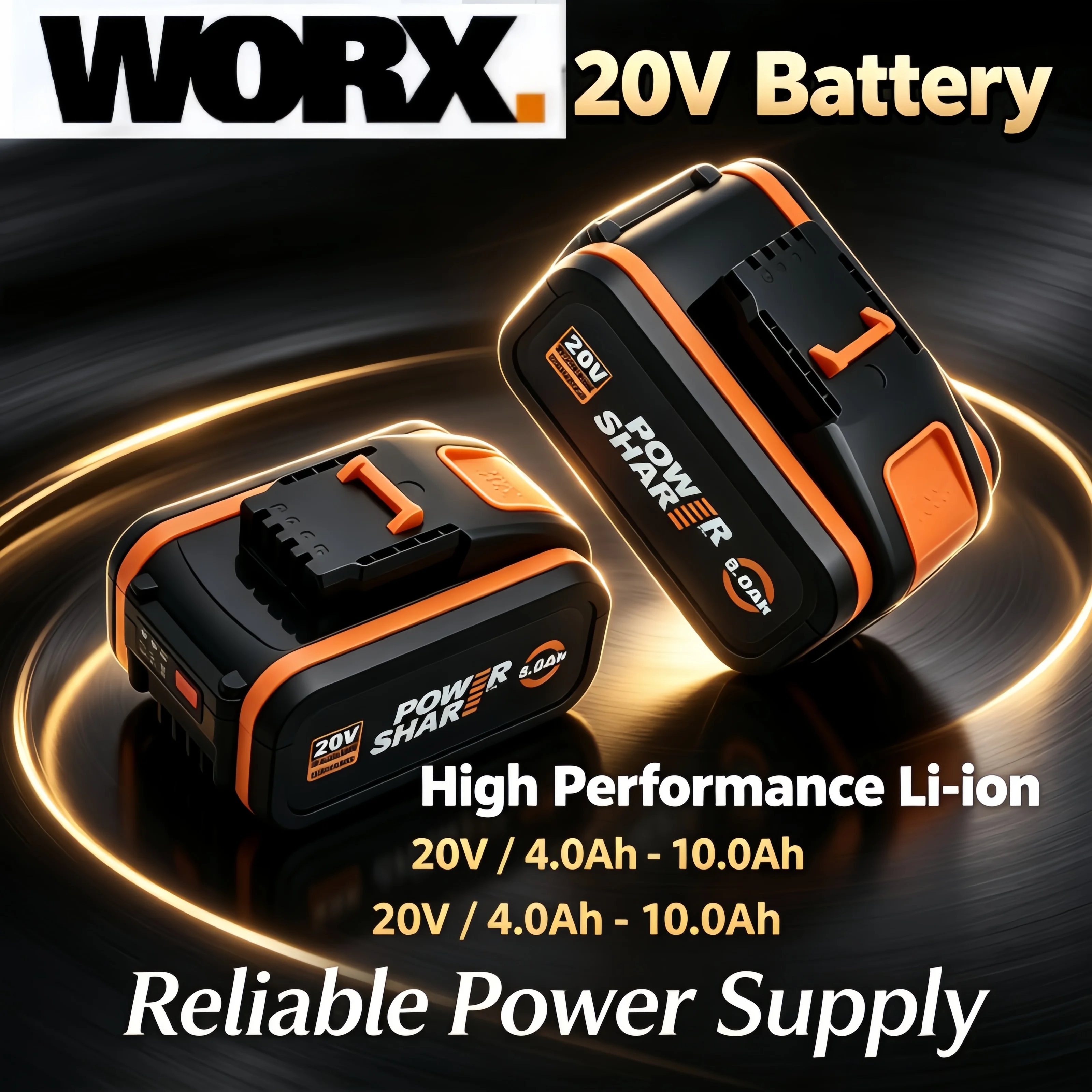 WORX Pure 20V 8Ah High Capacity Battery Compatible WA3551 WA3014 WX372 WX390, Built-in Multi Protection Power Tool Battery Pack