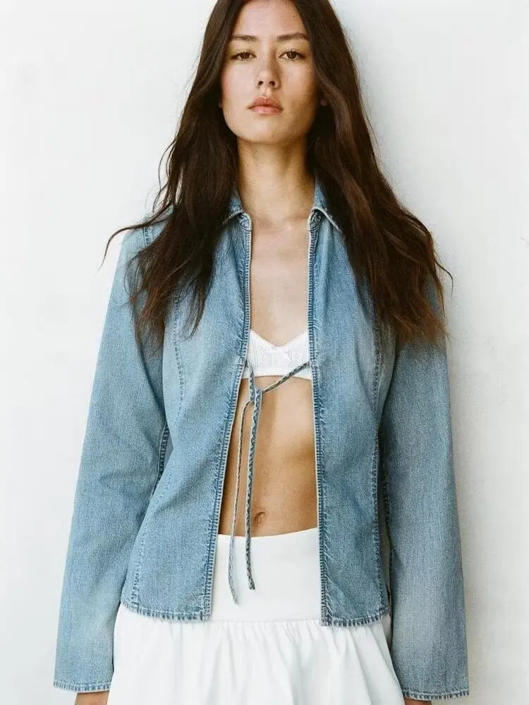 Лето 2024, женские джинсовые брюки-свеки с узлом, декор, универсальные свободные брюки для поездок на работу, стандартная длина све, V-Ne...