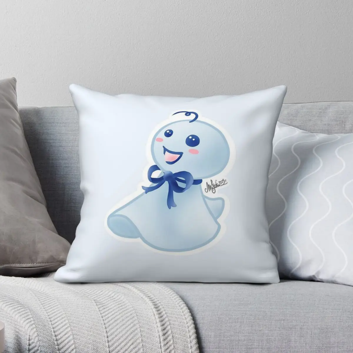 Teru Teru Bozu Azul Feliz Fronha Poliéster Linho Veludo Padrão Zip Decoração Fronha Capa de Almofada para Quarto